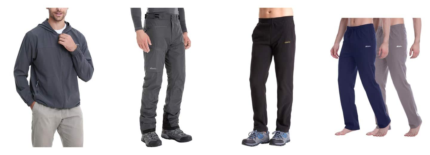 Clothin apparel pieces for running, travel, cold weather, and casual outdoor use
